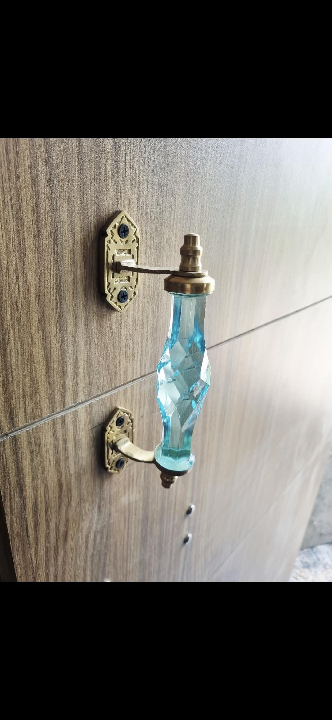 8 Inch Glass Crystal Drawer Pull, Brass Cabinet Handle, Antique Gold Furniture Hardware
