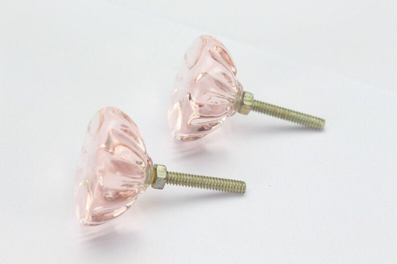 Handmade Fluted Glass Cabinet Knob: Vintage Drawer Pull, Brass Fitting