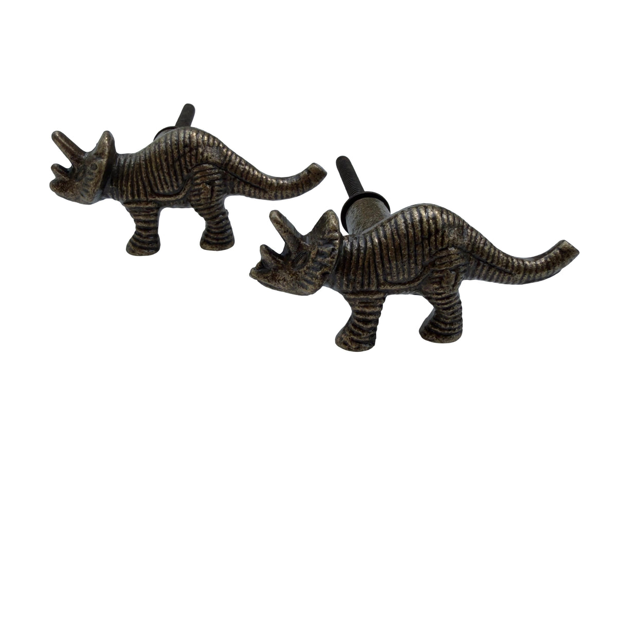 Cast Iron Triceratops Cabinet Knob – Dinosaur Drawer Pull, Antique Bronze Finish