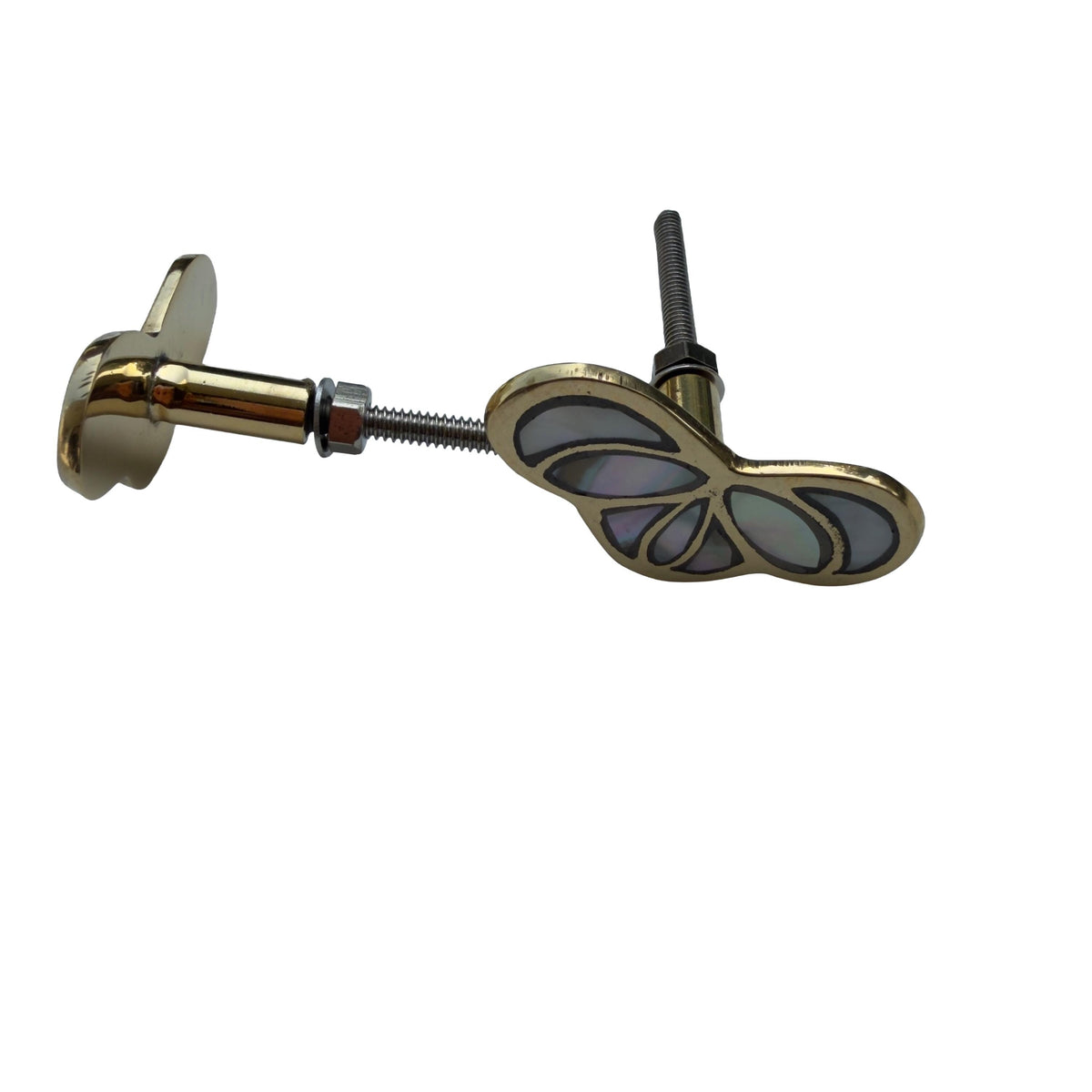 Mother of Pearl Butterfly Cabinet Knob – Brass Drawer Pull, Elegant Furniture Handle