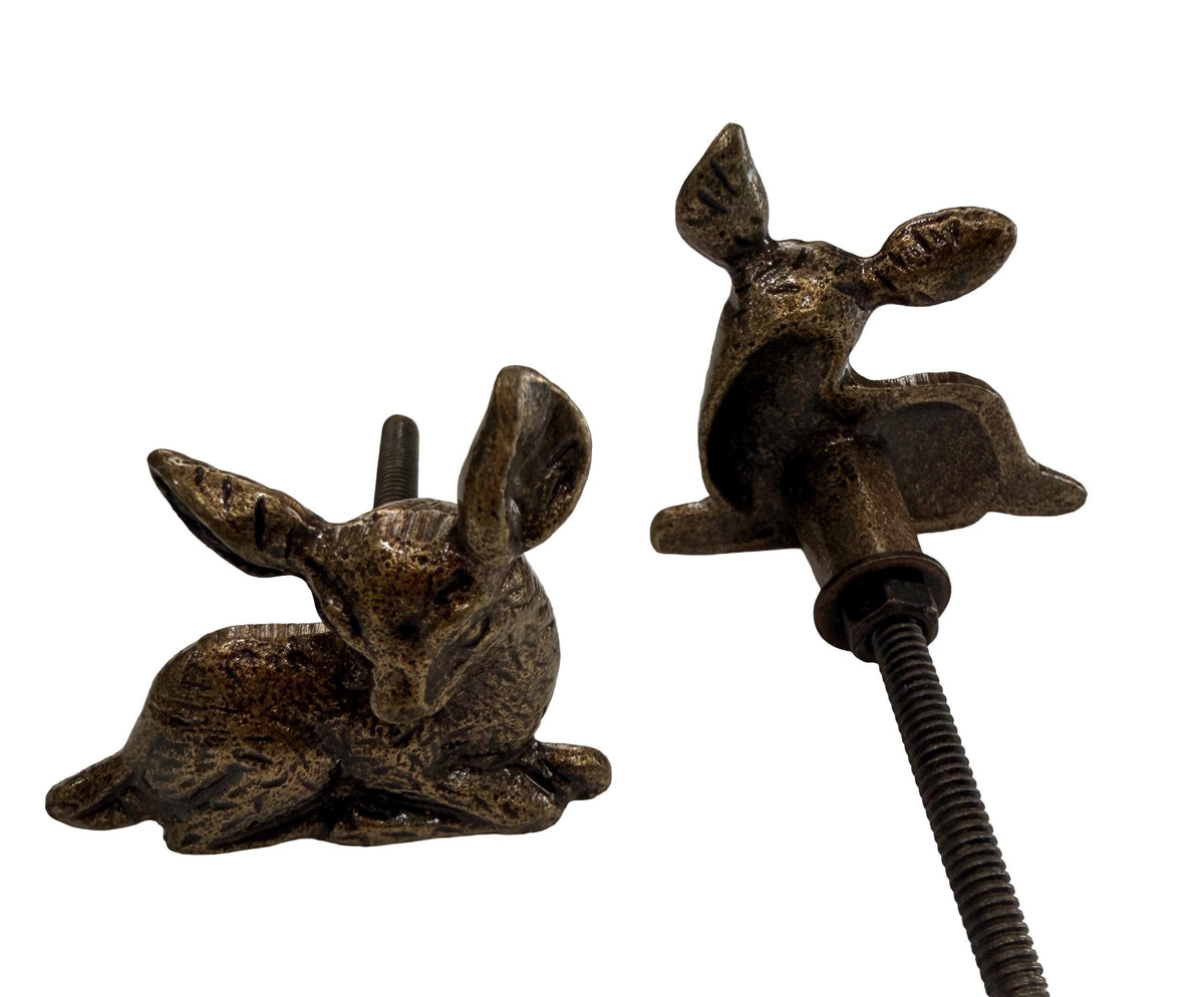 Cast Iron Fawn Knob, Rustic Woodland Animal Drawer Pull, Antique Bronze Cabin Decor