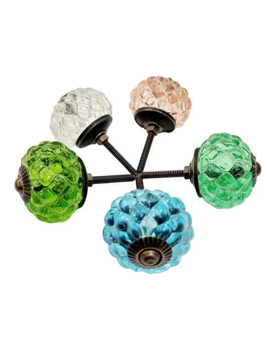 Vintage-Inspired Glass Dotted Knobs – Assorted Colors, Antique Brass Finish
