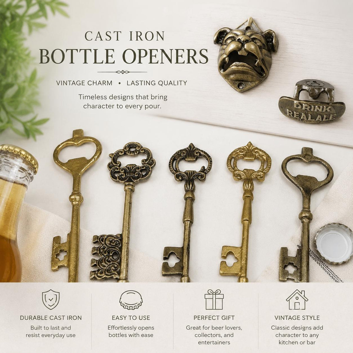 Vintage-Style Cast Iron Skeleton Key Bottle Opener