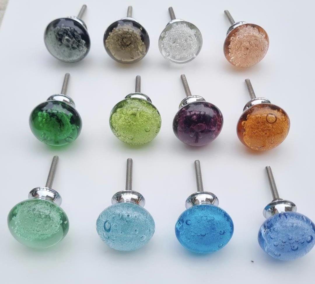 Glass Bubble Knobs with Silver Fittings (1.5 inch)