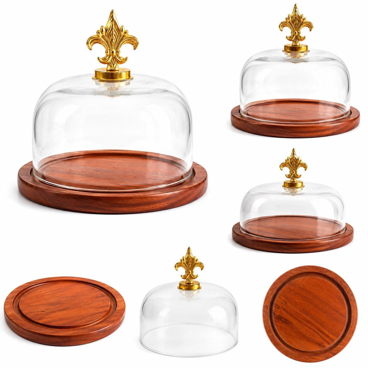 7-Inch Glass Cake Dome with Wooden Serving Plate, Bakery Display Cover