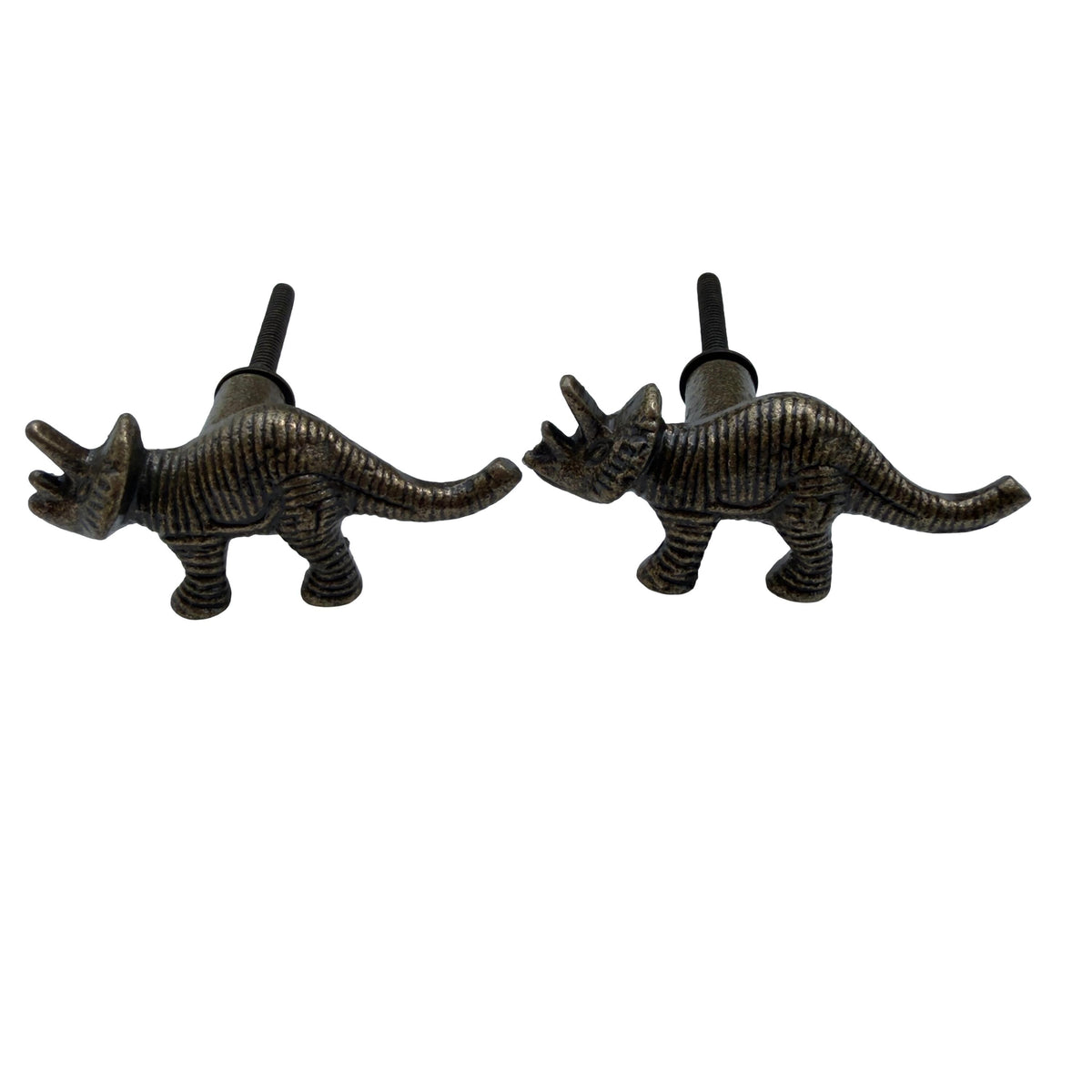 Cast Iron Triceratops Cabinet Knob – Dinosaur Drawer Pull, Antique Bronze Finish