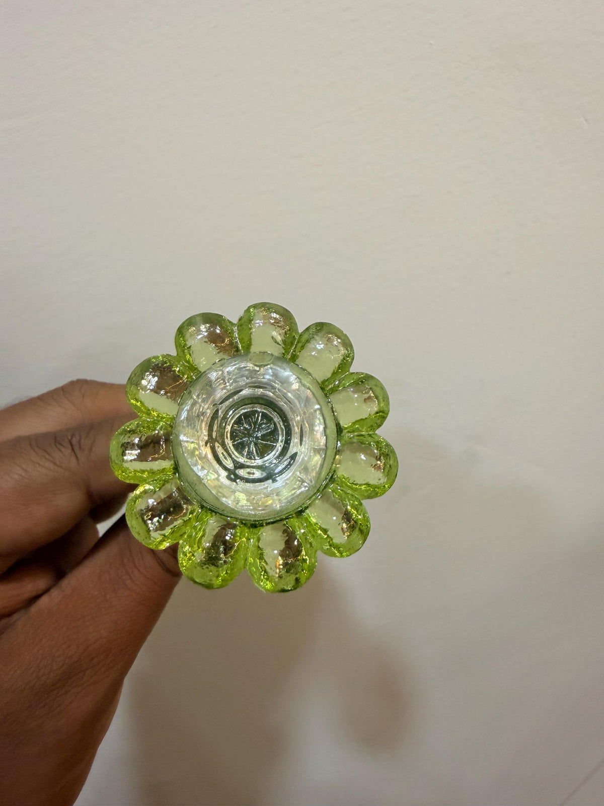 Green Glass Flower Drawer Knob, Handmade Floral Cabinet Hardware, Choose Center Color