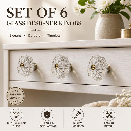 Clear Glass Crystal Knobs, Vintage Brass Drawer Pulls, Cabinet Hardware