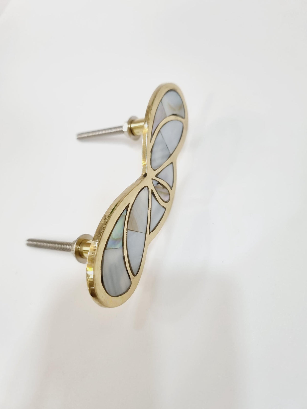 Handmade Gold & Mother of Pearl Cabinet Handle: Luxurious Drawer Pull