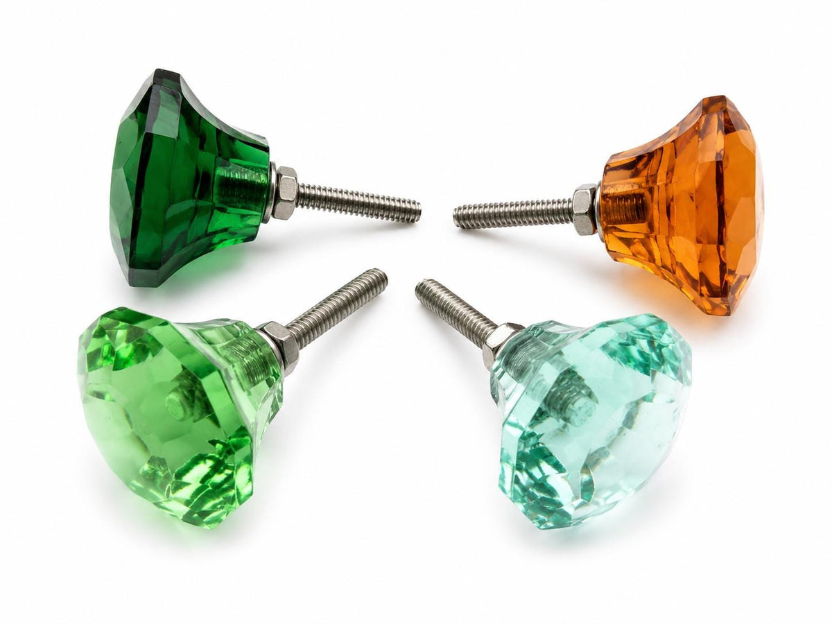 Handmade Faceted Glass Knob – 1.5” | Rust-Free Hardware | Multiple Colors | Cabinet, Drawer, Dresser Pulls"
