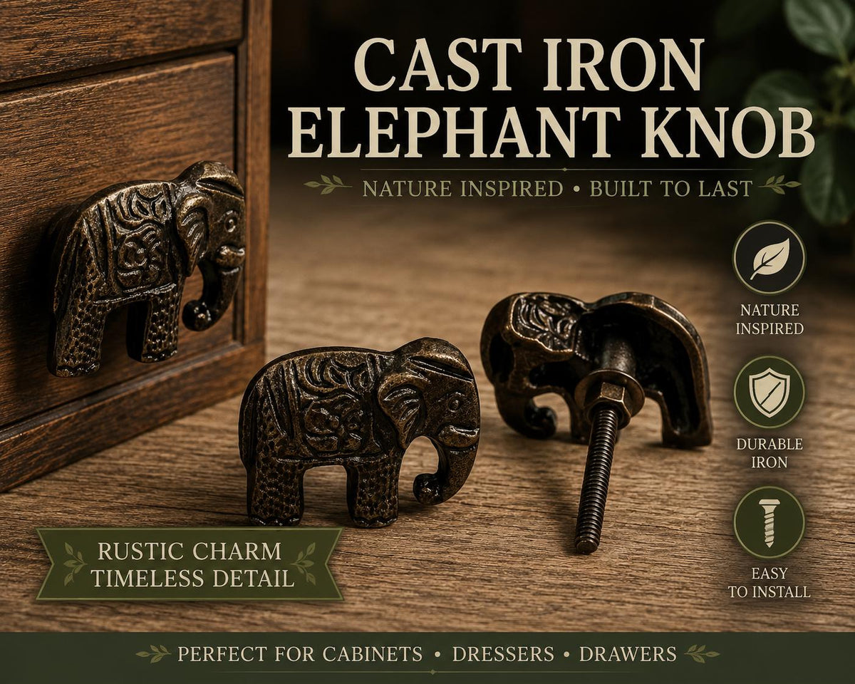 Decorative Elephant Cabinet Knobs | Cast Iron Animal Pulls | Boho Furniture Knobs