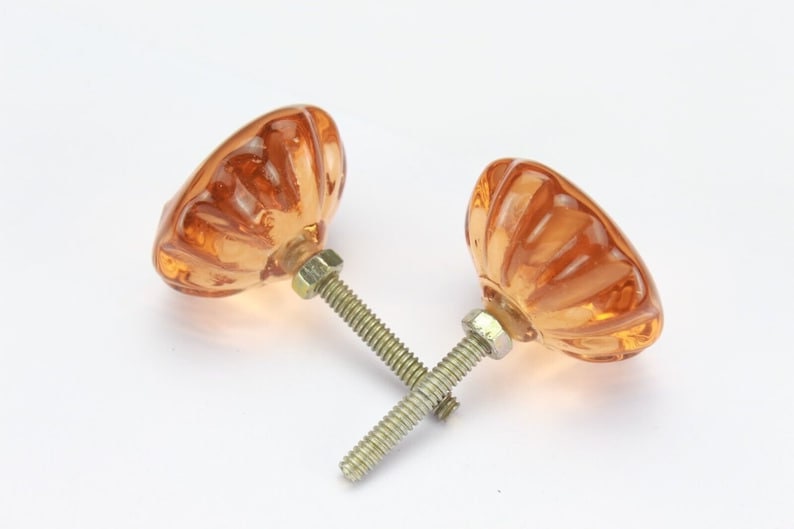 Handmade Fluted Glass Cabinet Knob: Vintage Drawer Pull, Brass Fitting