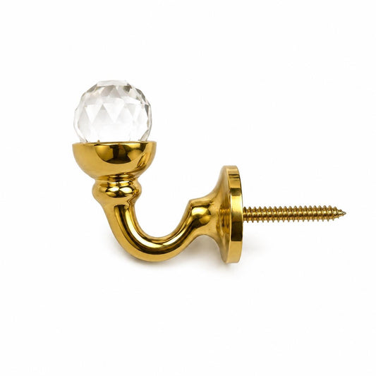 Small Crystal Brass Wall Hook, Solid Brass Hanger, Vintage Design, Key Towel Organizer