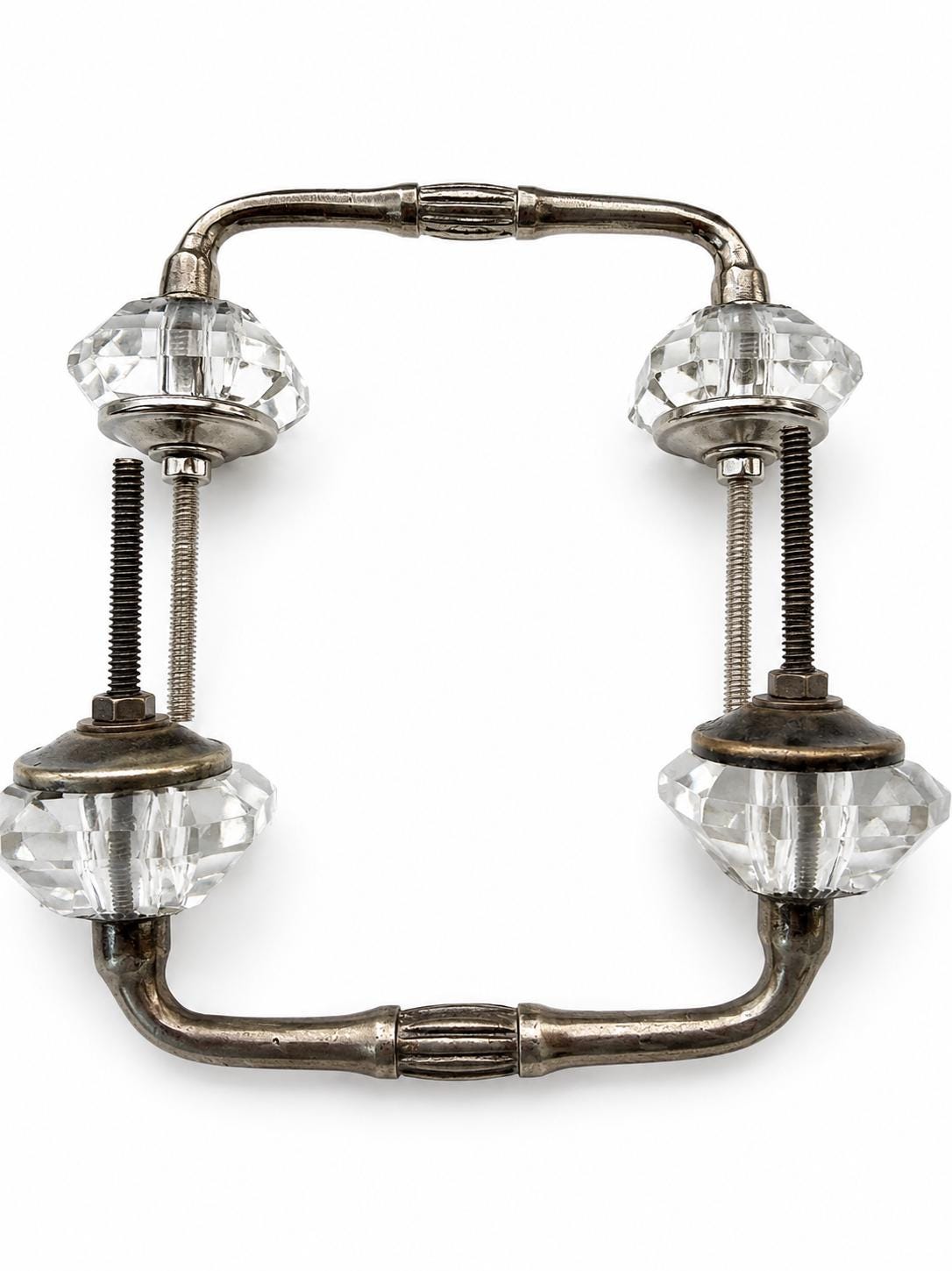 Vintage Crystal Glass Drawer Pull, Antique Brass Cabinet Handle (4 Inch)