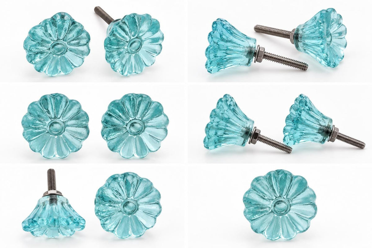 Handmade Daisy Glass Cabinet Knob – Aqua, Mint Green, Clear, Peach Flower Furniture Pull