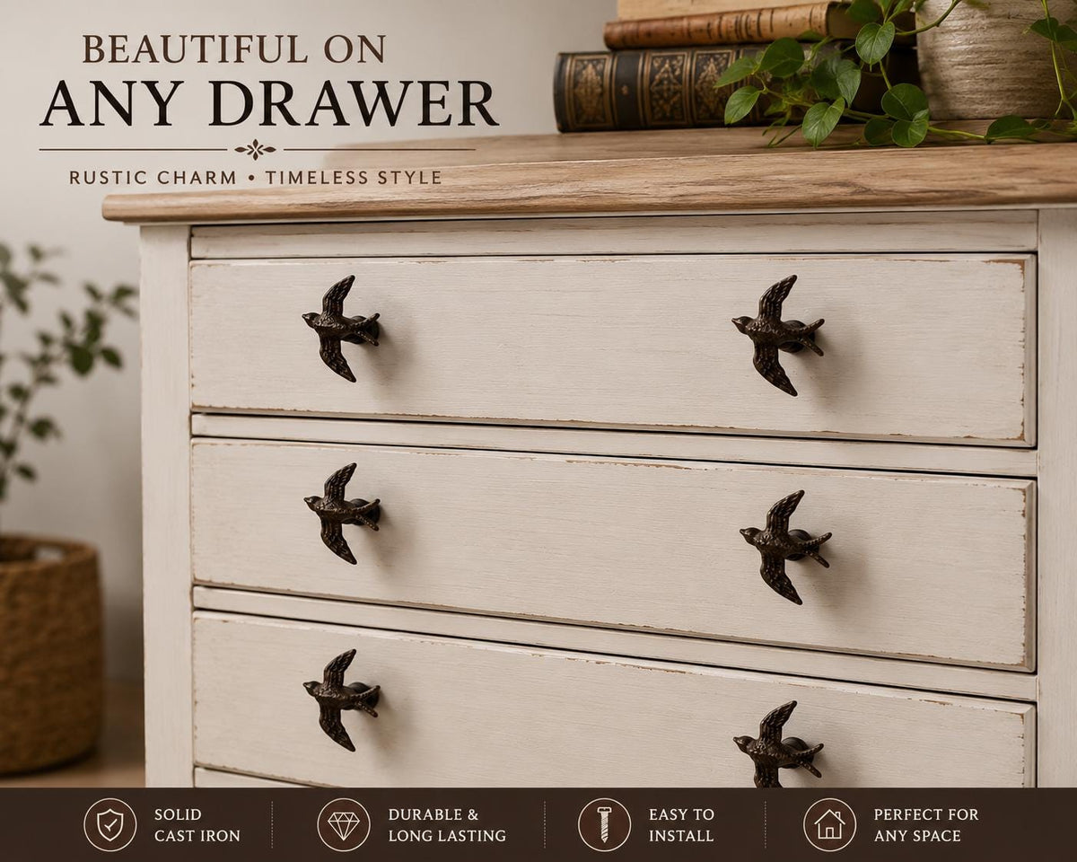 Cast Iron Swallow Bird Knob | Rustic Farmhouse Cabinet Drawer Pull