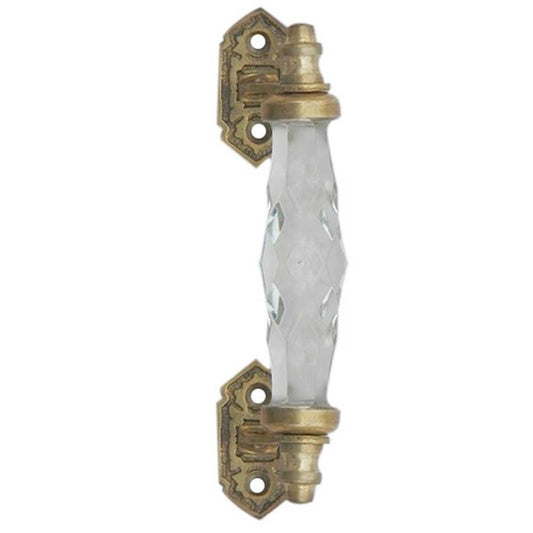 4 Inch Glass Crystal Drawer Pull, Brass Cabinet Handle, Antique Gold Furniture Hardware