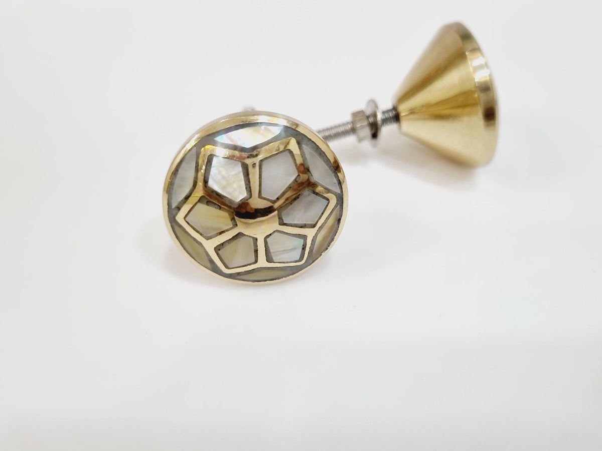 Handcrafted Mother of Pearl Brass Cabinet Knob | Solid Brass Drawer Pull