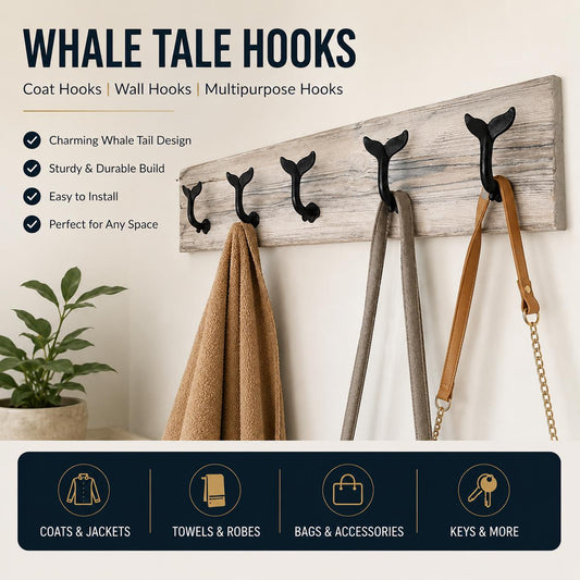 Whale Tail Coat, Robe, and Towel Hooks – Nautical-Inspired Elegance