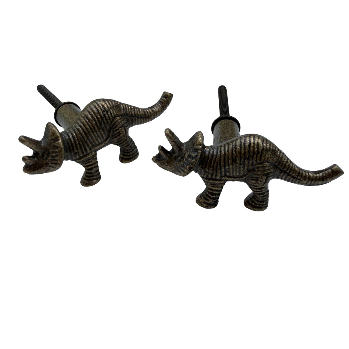 Cast Iron Triceratops Cabinet Knob – Dinosaur Drawer Pull, Antique Bronze Finish