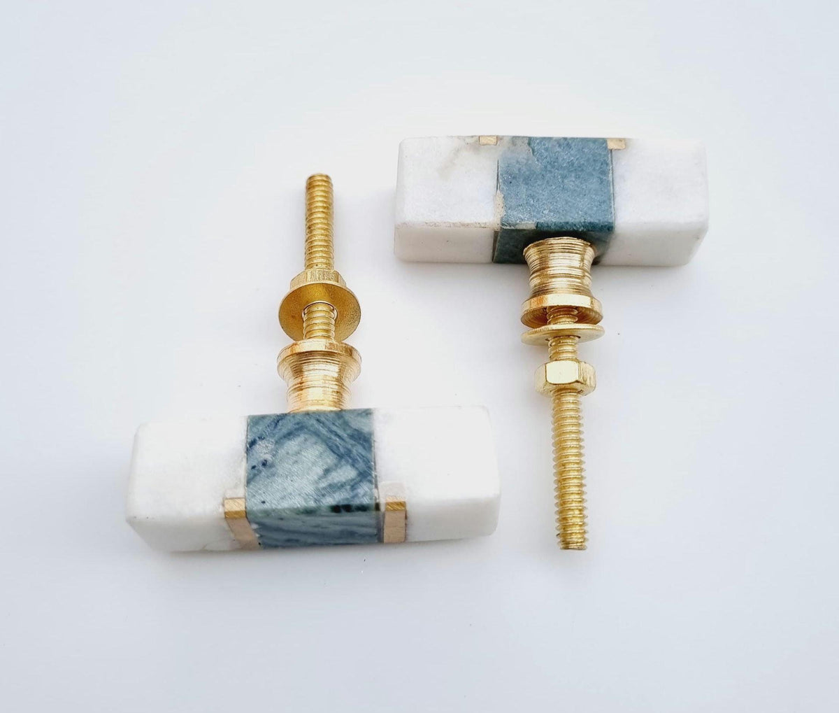 Handmade Marble Cabinet Knob with Brass Inlay - Geometric Shapes