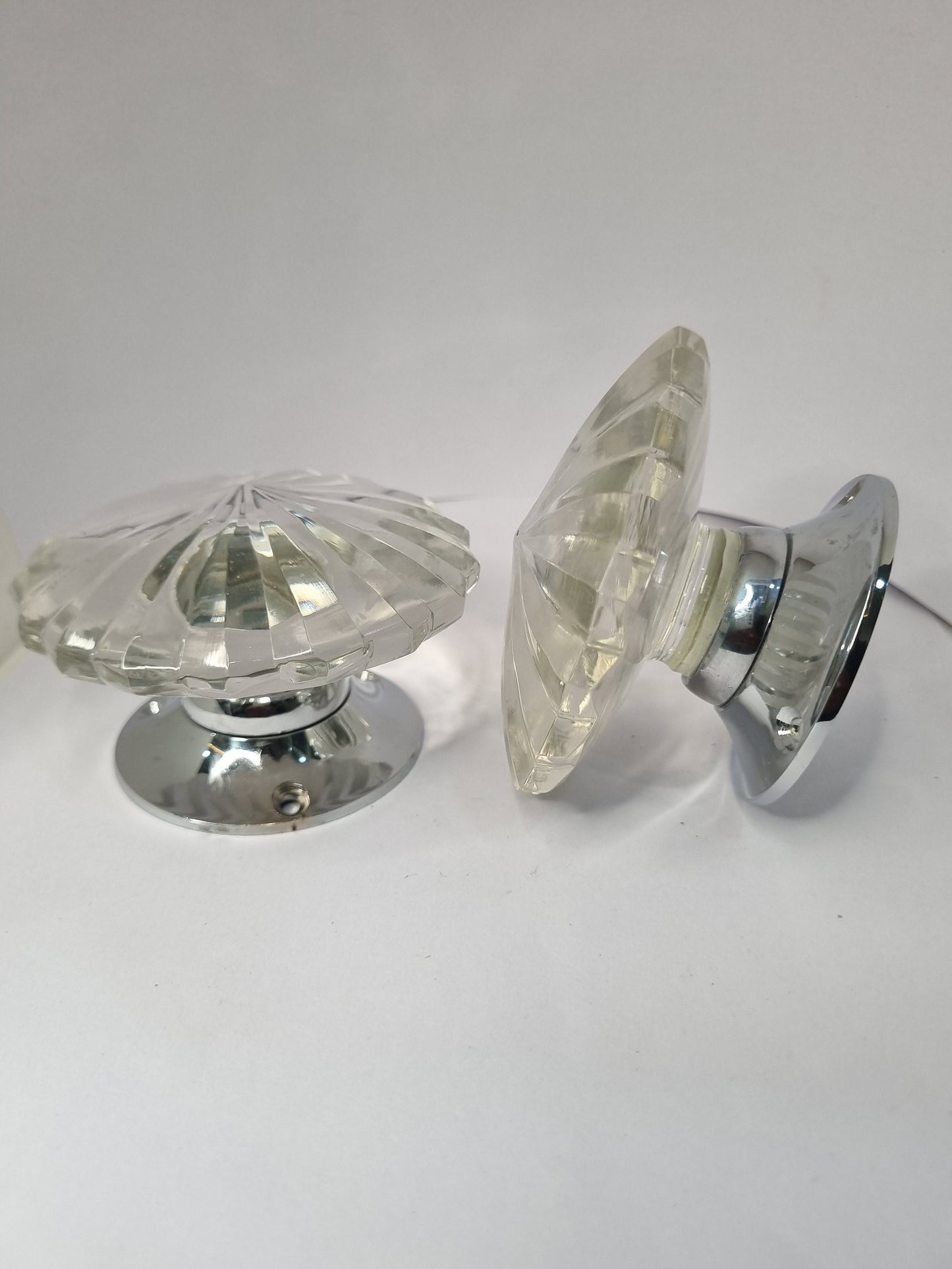 Glass crystal cut faceted mortise door knob