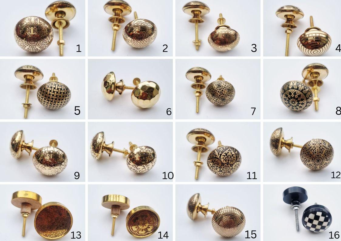 Handcrafted Solid Brass Cabinet Knobs | Vintage Floral Geometric Drawer Pulls