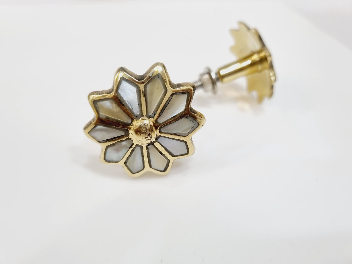 Handcrafted Mother of Pearl Brass Cabinet Knob | Solid Brass Drawer Pull