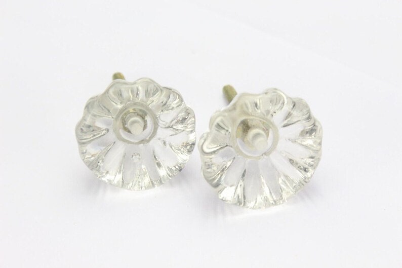 Handmade Fluted Glass Cabinet Knob: Vintage Drawer Pull, Brass Fitting