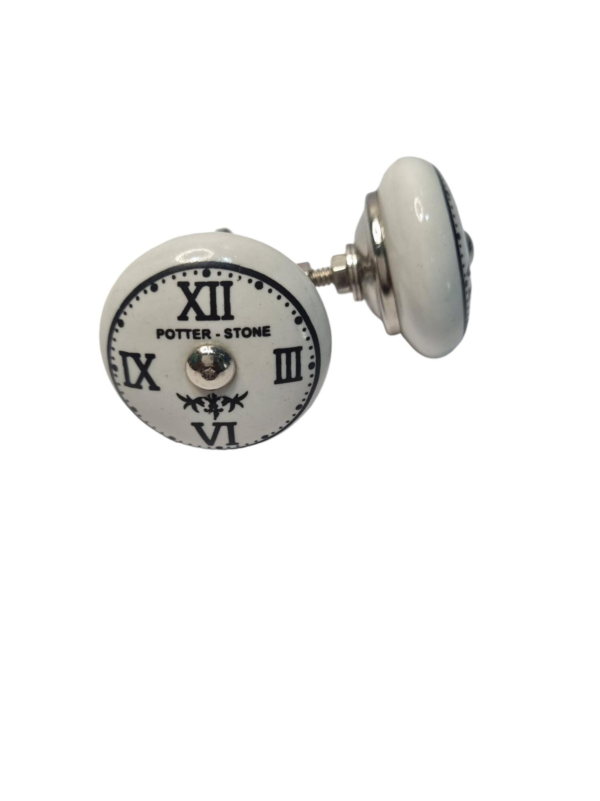 Vintage Ceramic Clock Knob, Farmhouse Drawer Pull, Roman Numeral Cabinet Handle