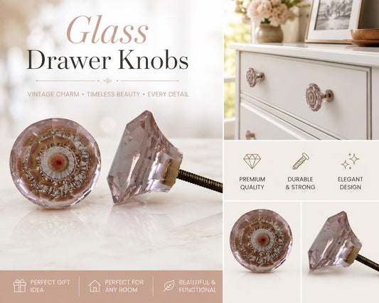 Pink Diamond Cut Glass Knobs - 1.5 inch