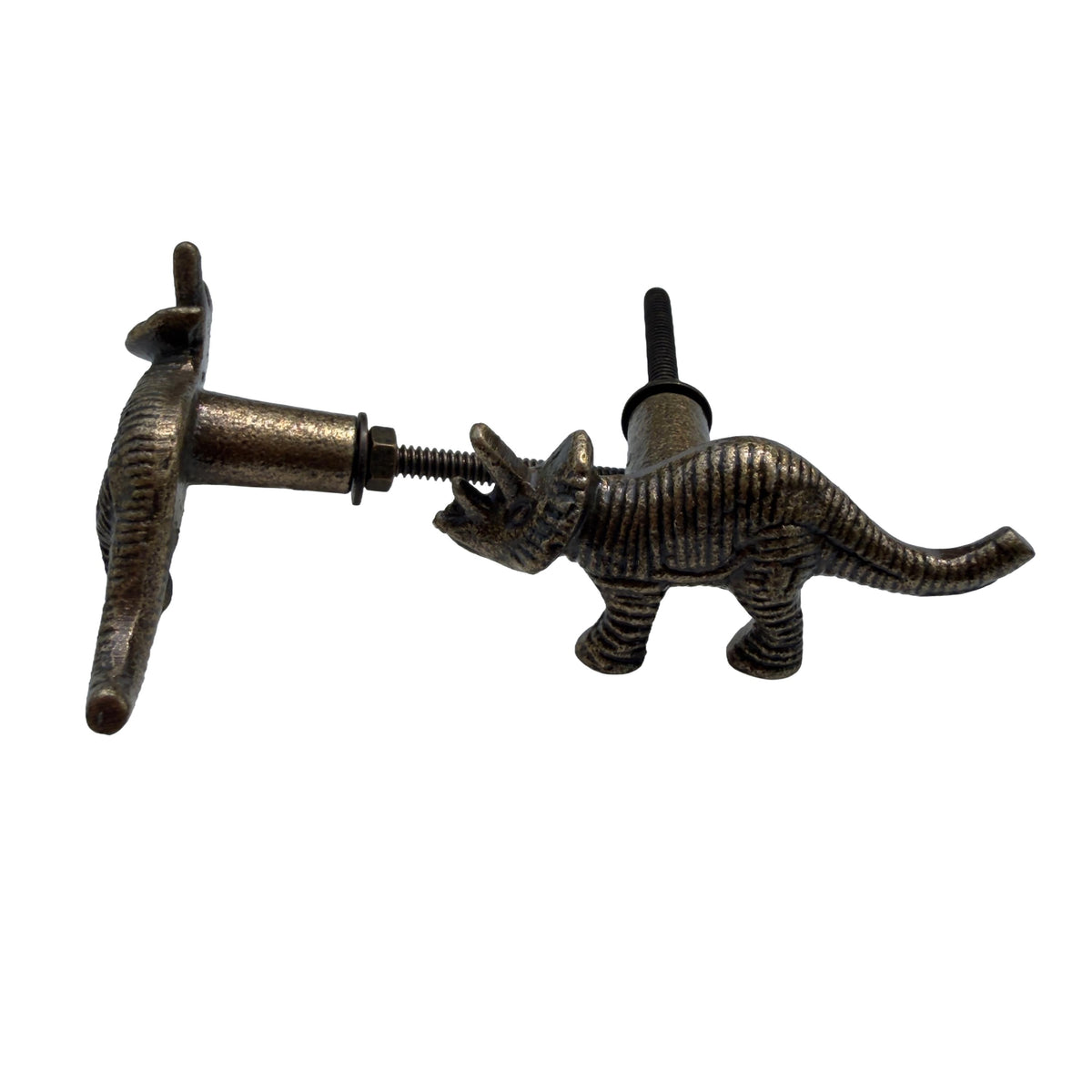 Cast Iron Triceratops Cabinet Knob – Dinosaur Drawer Pull, Antique Bronze Finish