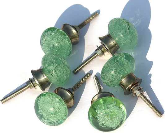 Set of 8 mint green bubbles knobs satan finish