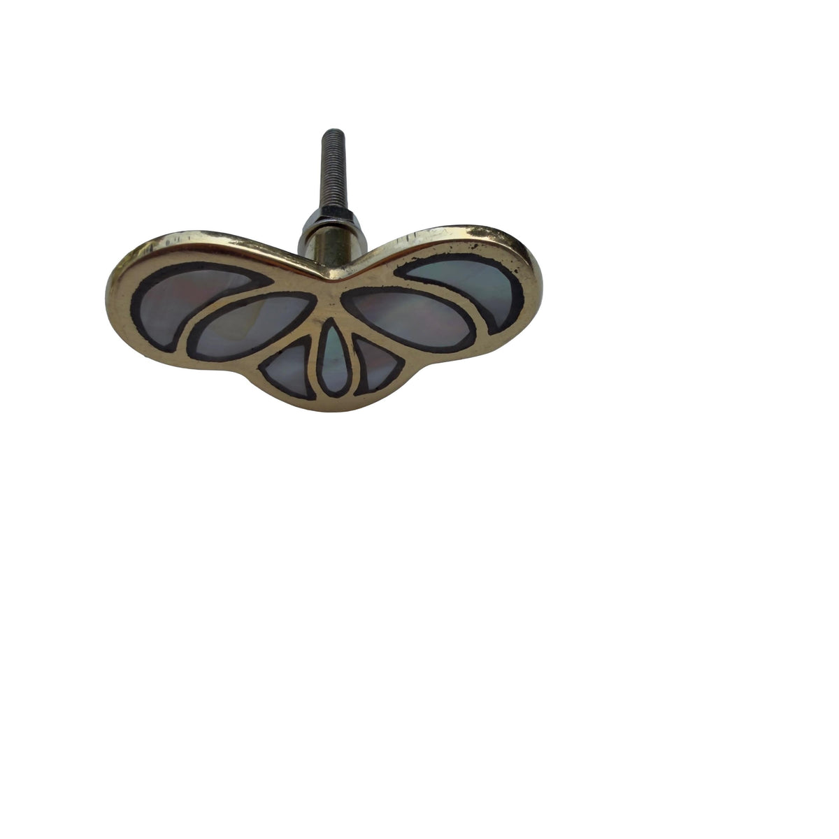 Mother of Pearl Butterfly Cabinet Knob – Brass Drawer Pull, Elegant Furniture Handle