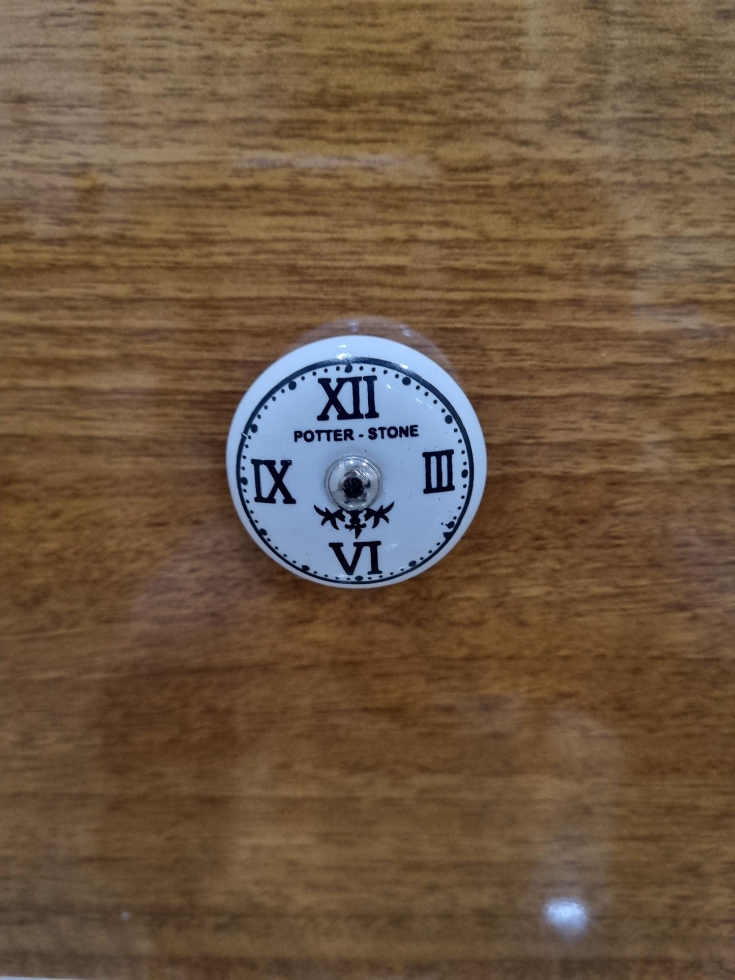 Clock Face Ceramic Knob - 1.5 inch Round White Glass
