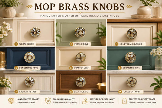 Handcrafted Mother of Pearl Brass Cabinet Knob | Solid Brass Drawer Pull
