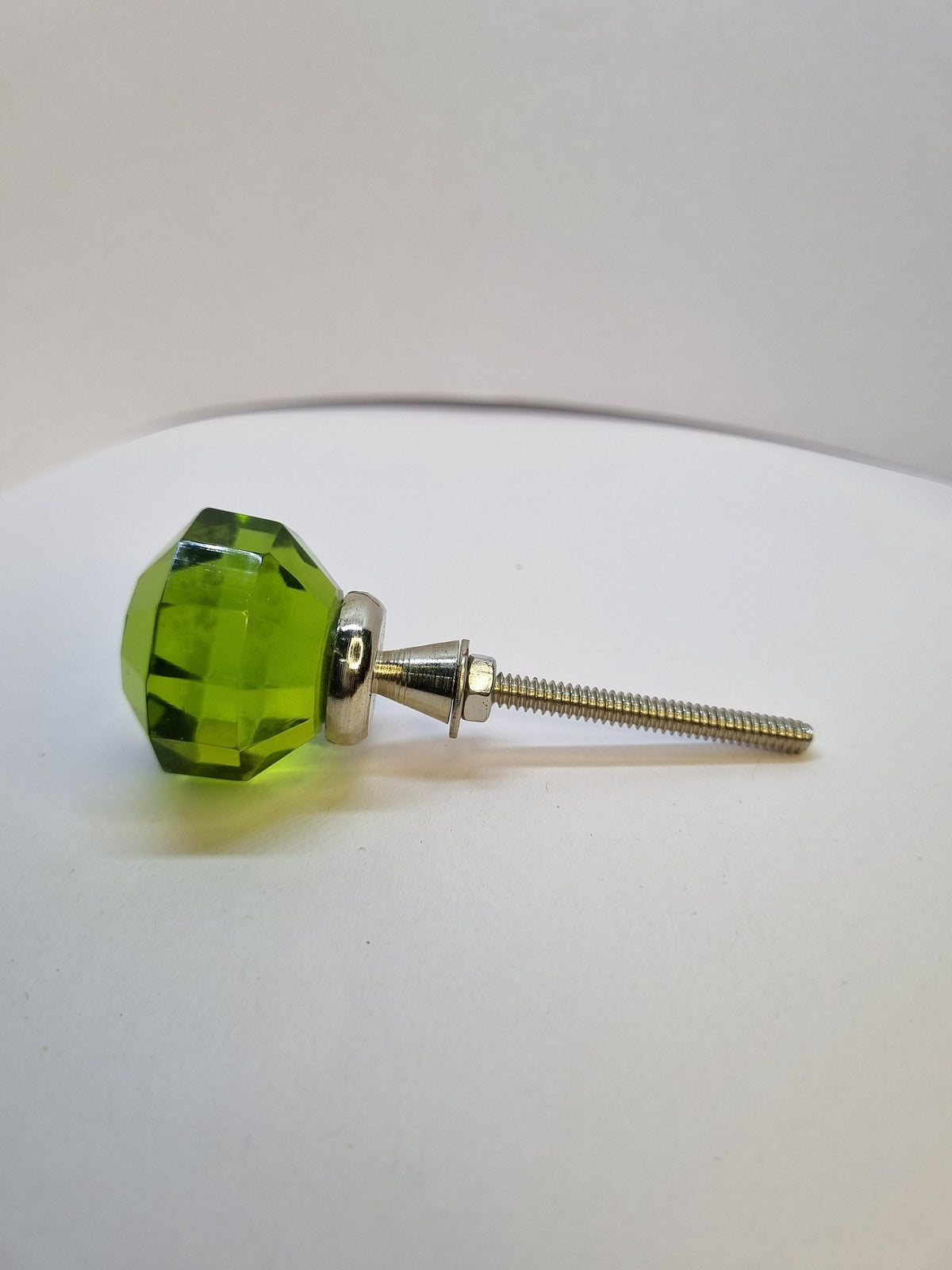 Handmade Olive Green Faceted Glass Cabinet Knob, Diamond Cut Drawer Pull