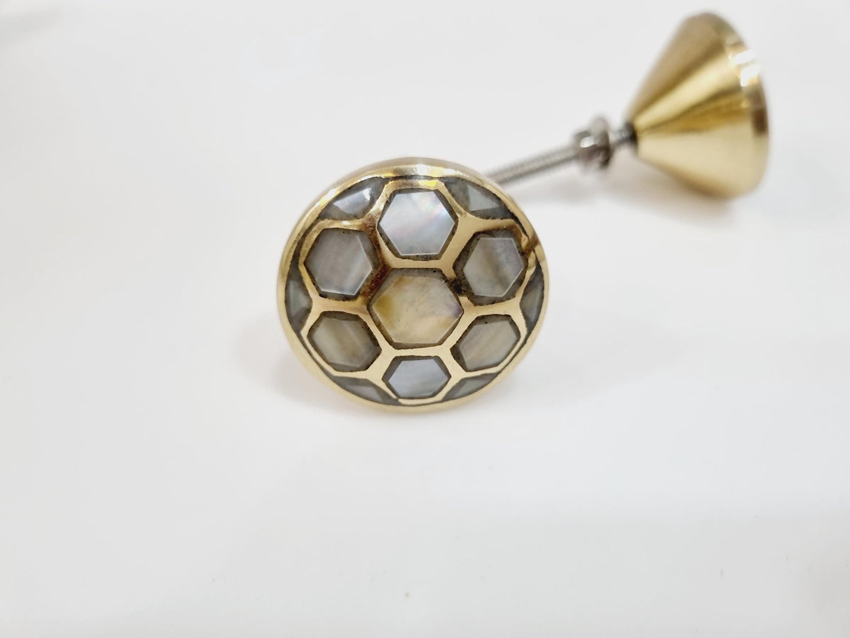 Handcrafted Mother of Pearl Brass Cabinet Knob | Solid Brass Drawer Pull