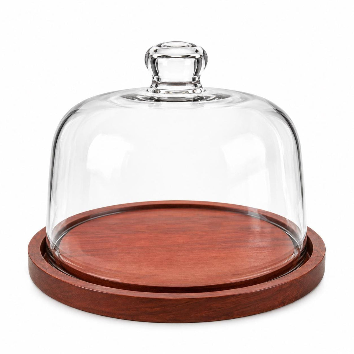 8-Inch Glass Cake Dome with Wooden Serving Plate, Bakery Display Cover