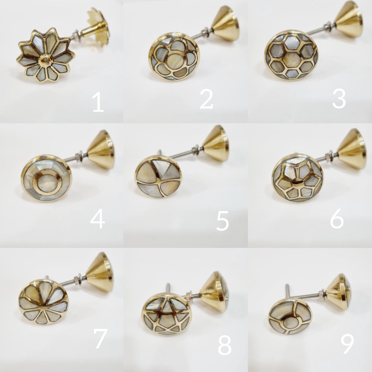 Handcrafted Mother of Pearl Brass Cabinet Knob | Solid Brass Drawer Pull