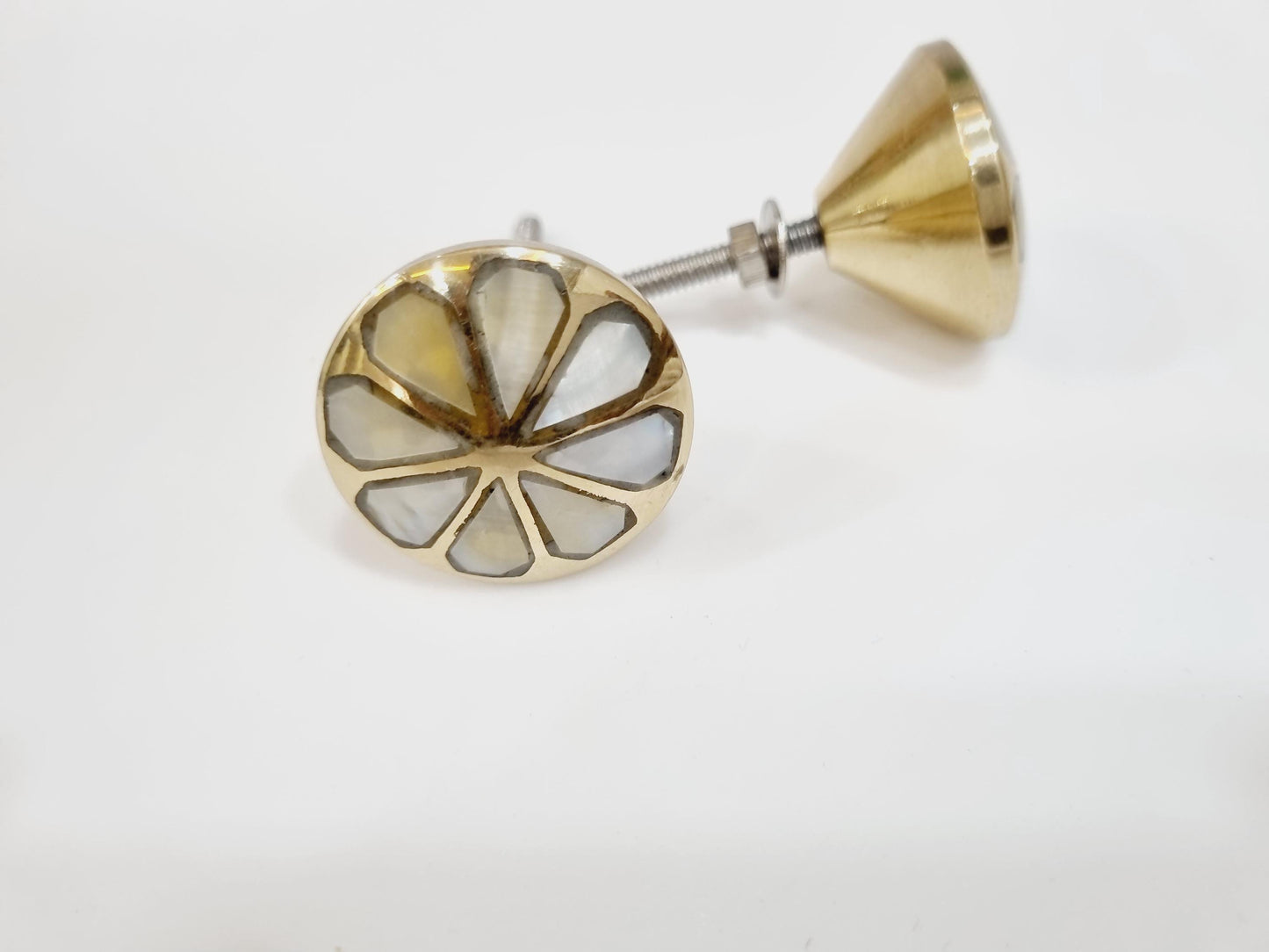 Mother pearl brass knobs