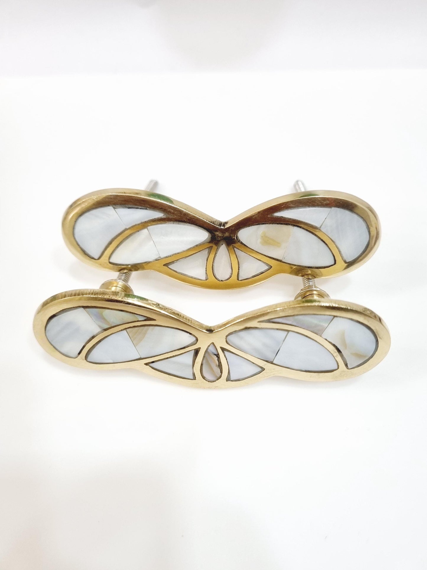 Handmade Gold & Mother of Pearl Cabinet Handle: Luxurious Drawer Pull