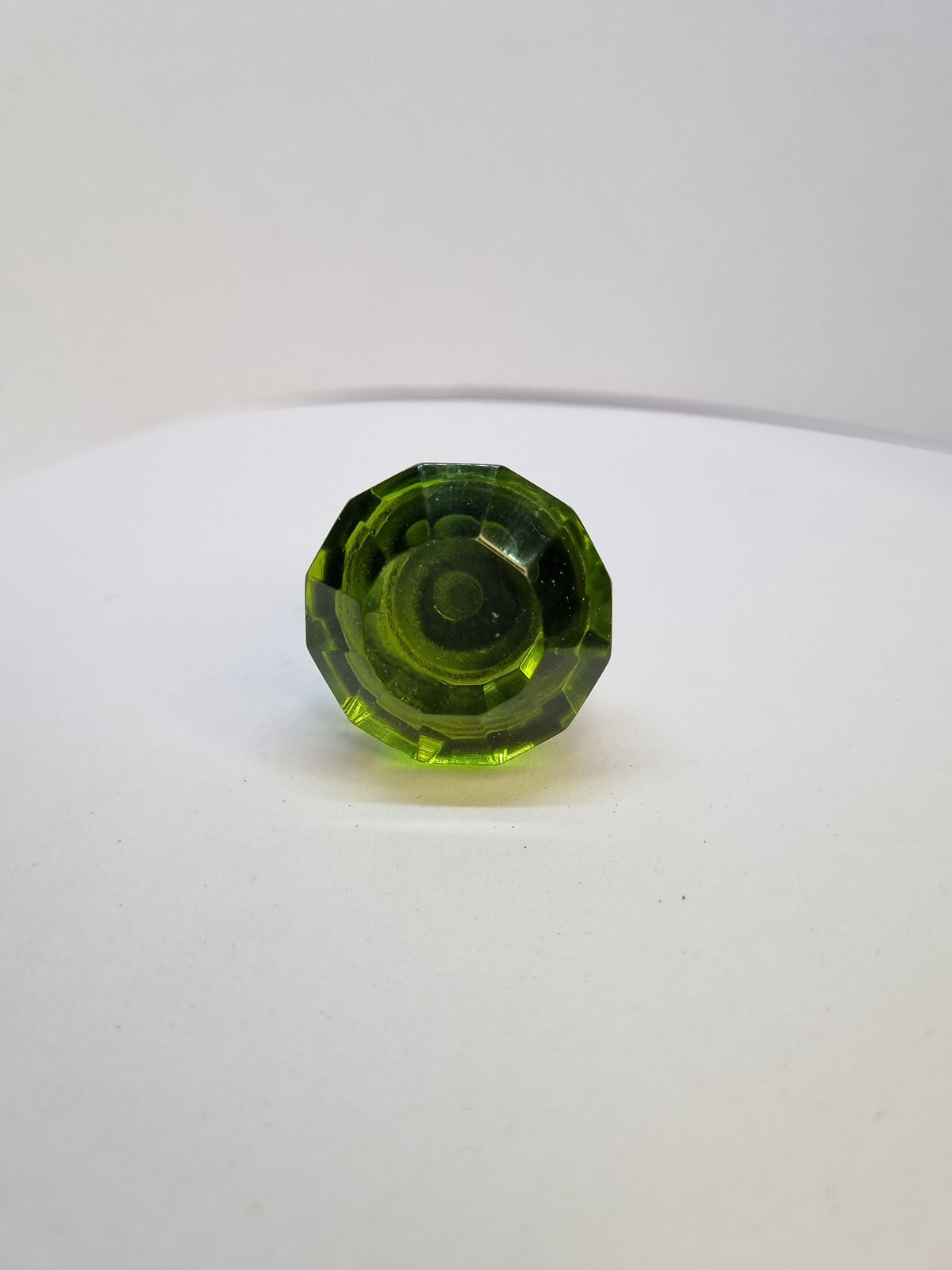 Handmade Olive Green Faceted Glass Cabinet Knob, Diamond Cut Drawer Pull
