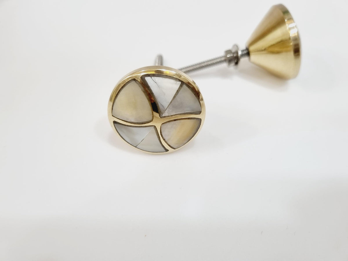 Handcrafted Mother of Pearl Brass Cabinet Knob | Solid Brass Drawer Pull
