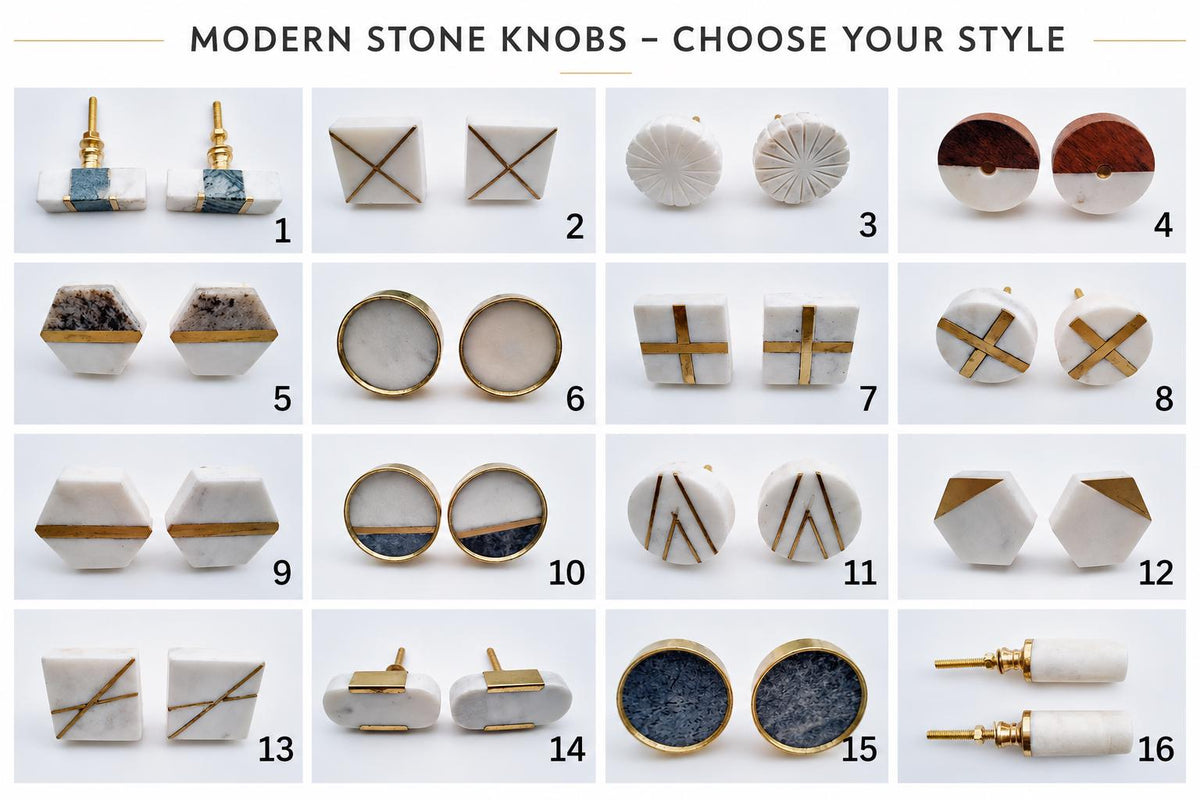 Handmade Marble Cabinet Knob with Brass Inlay - Geometric Shapes