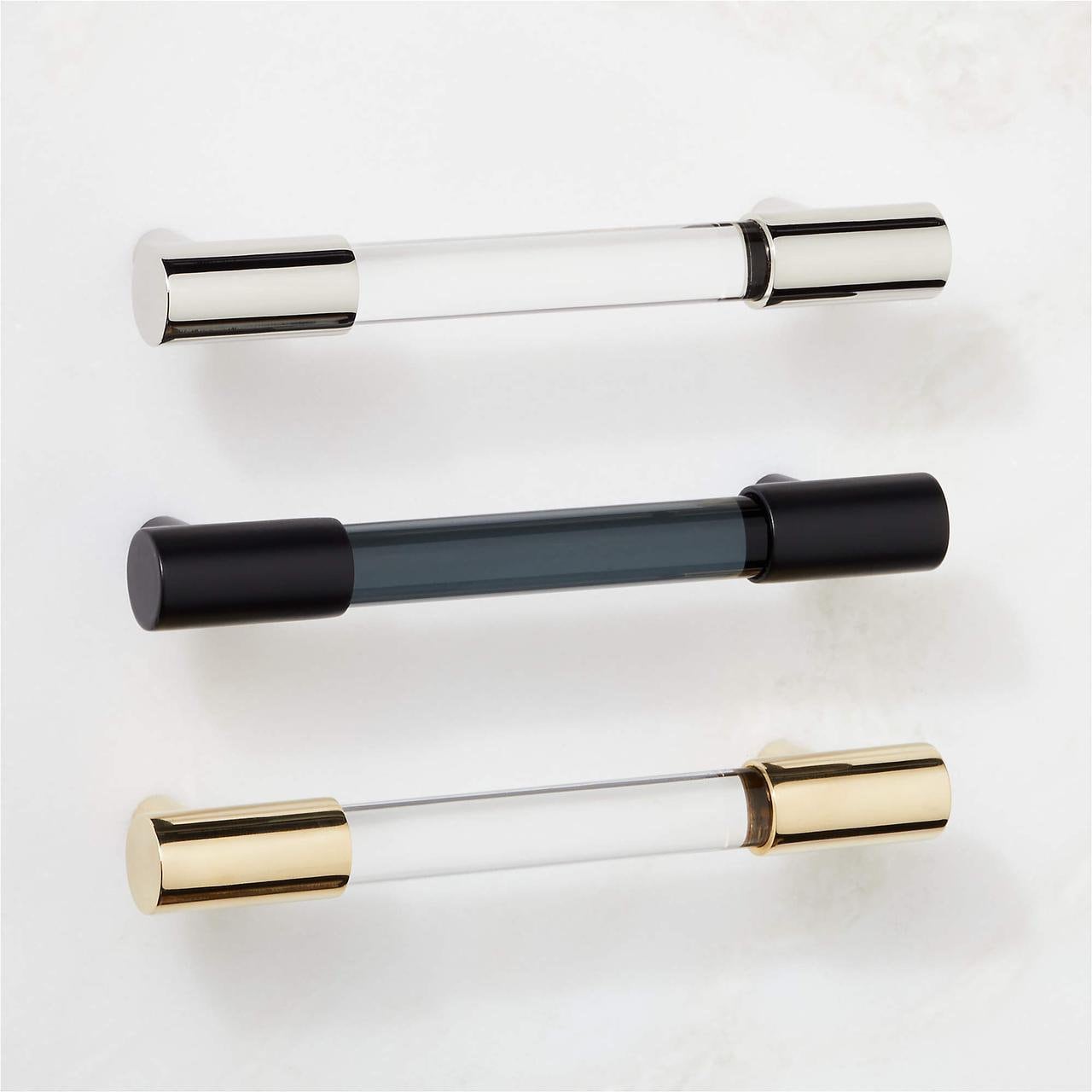 Blush Glass Cabinet Handle with Brass Fittings – Handmade Drawer Pull, Modern Wardrobe Hardware