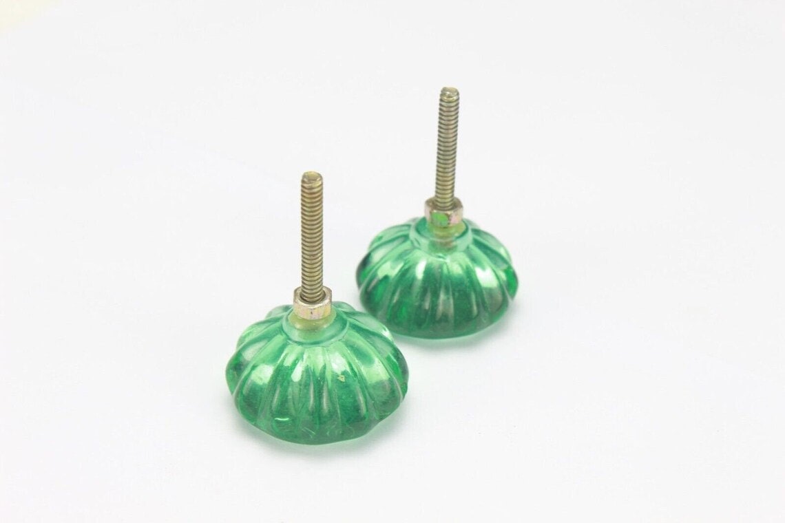 Handmade Fluted Glass Cabinet Knob: Vintage Drawer Pull, Brass Fitting