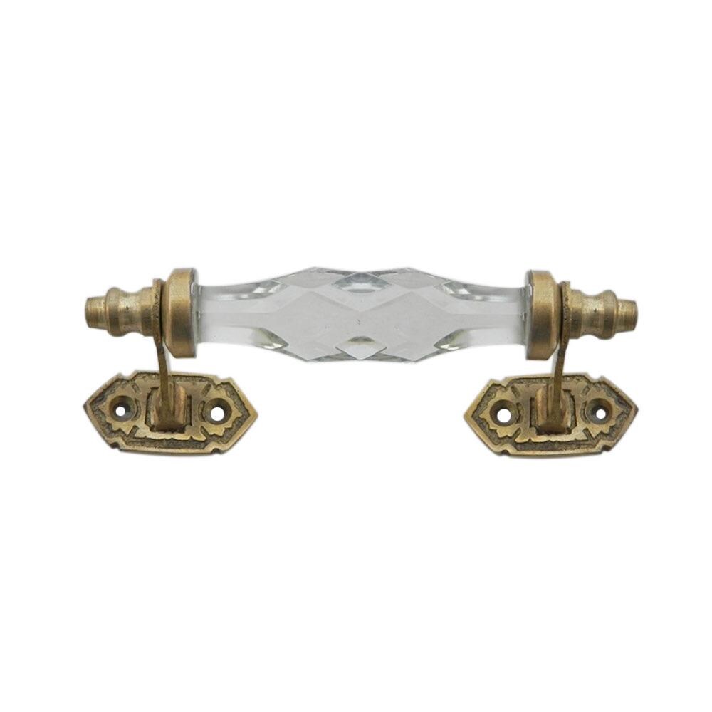 4 Inch Glass Crystal Drawer Pull, Brass Cabinet Handle, Antique Gold Furniture Hardware