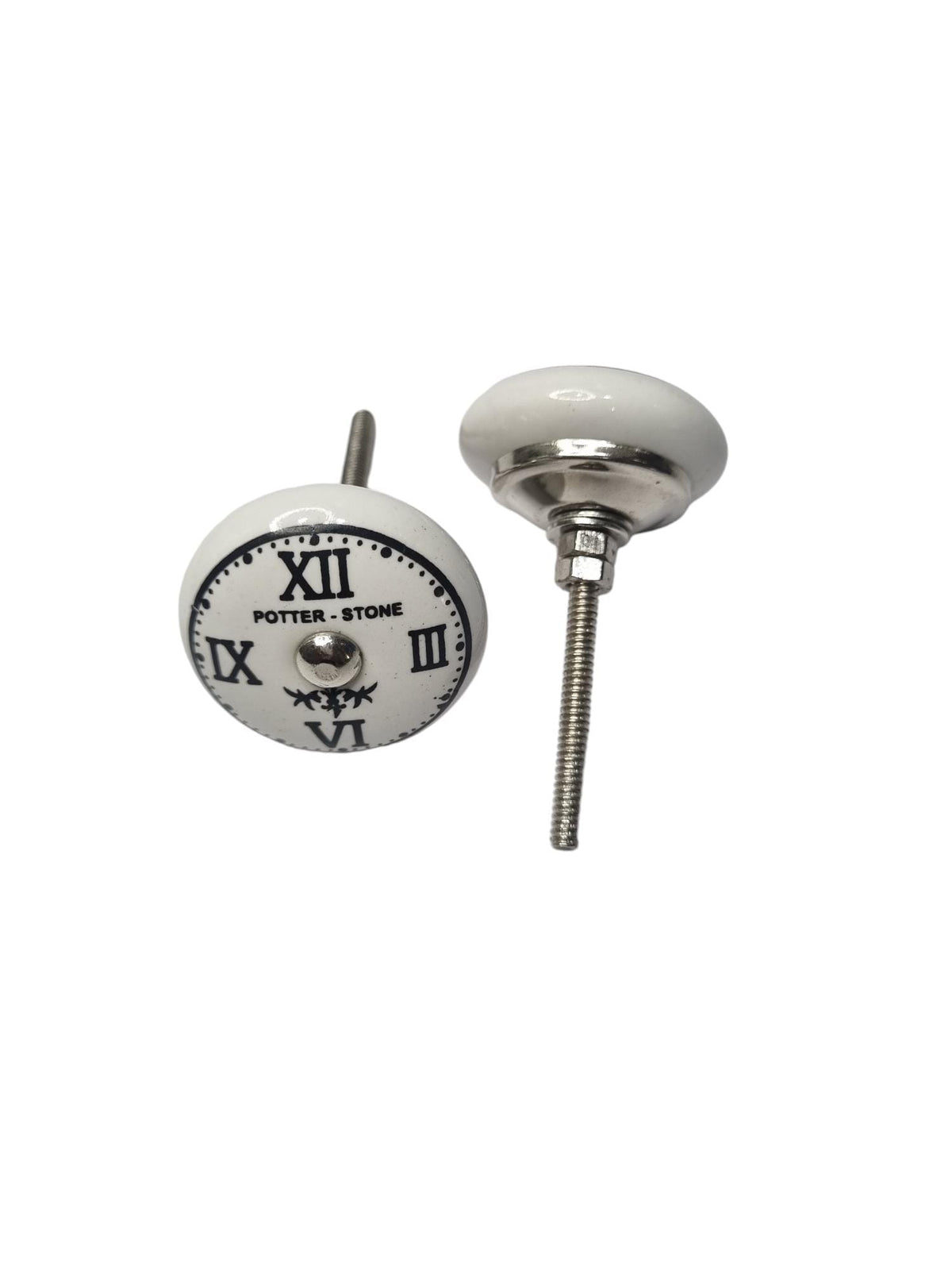 Vintage Ceramic Clock Knob, Farmhouse Drawer Pull, Roman Numeral Cabinet Handle