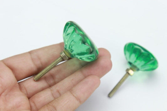 Handmade Fluted Glass Cabinet Knob: Vintage Drawer Pull, Brass Fitting